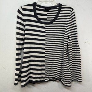 WORTH New York ladies silk knit Sweater large white black stripe capsule minimal